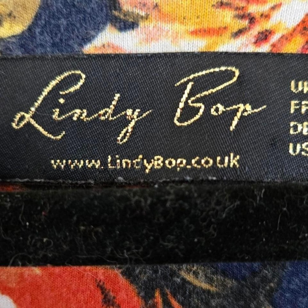 Lindy Bop, vintage navy floral midi dress, made in England, Size 2X - Picture 4 of 5